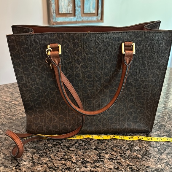 Calvin Klein Brown monogram logo Structured Tote with Gold Accents - Picture 7 of 16